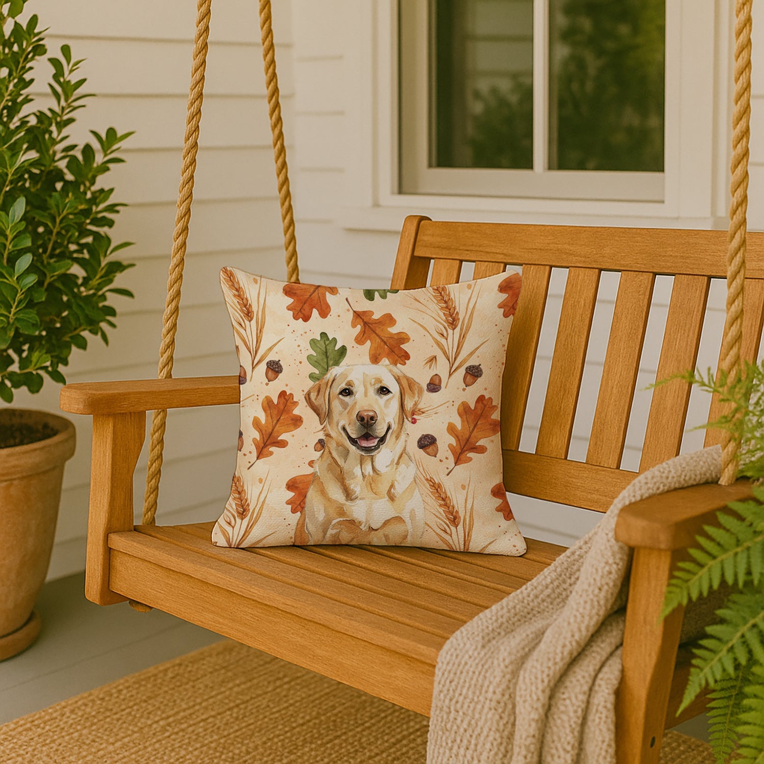 Yellow Labrador Retriever Heirloom Fall Decorative Throw Pillow 18x18 Indoor Outdoor Accent Cushion, Fabric Cover with Insert for Sofa, Bed, Porch & Living Room