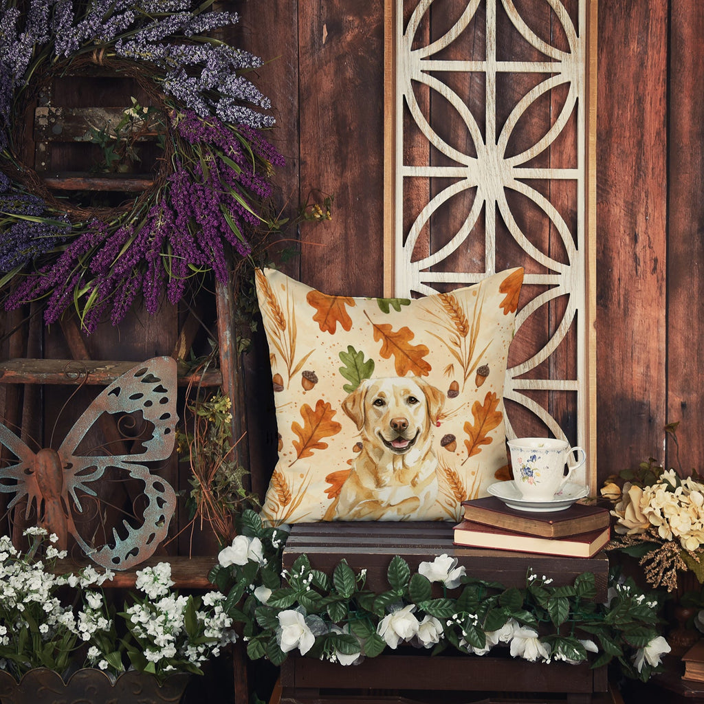 Yellow Labrador Retriever Heirloom Fall Decorative Throw Pillow 18x18 Indoor Outdoor Accent Cushion, Fabric Cover with Insert for Sofa, Bed, Porch & Living Room