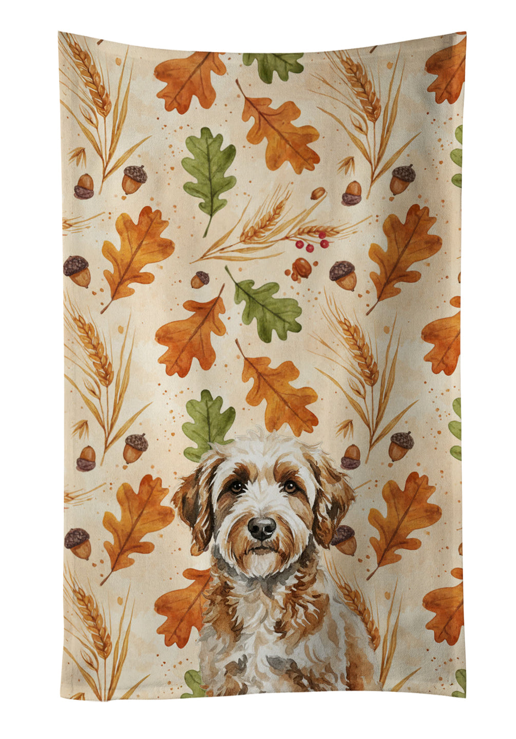 Lagotto Romagnolo Heirloom Fall Kitchen Towel Velour Plush Front and Cotton Loop Back Machine Washable
