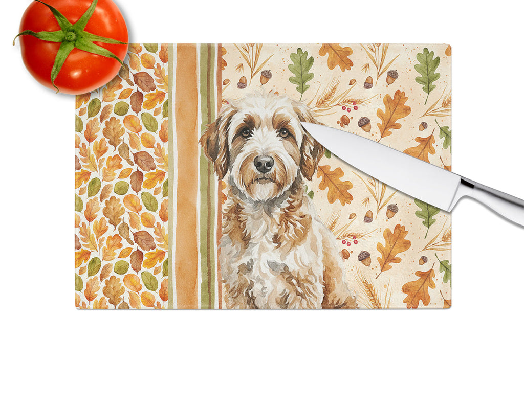 Lagotto Romagnolo Heirloom Fall Cutting Board Tempered Glass Kitchen Cutting Surface, Heat Resistant Chopping, Non-Slip Feet, Food Prep & Serving