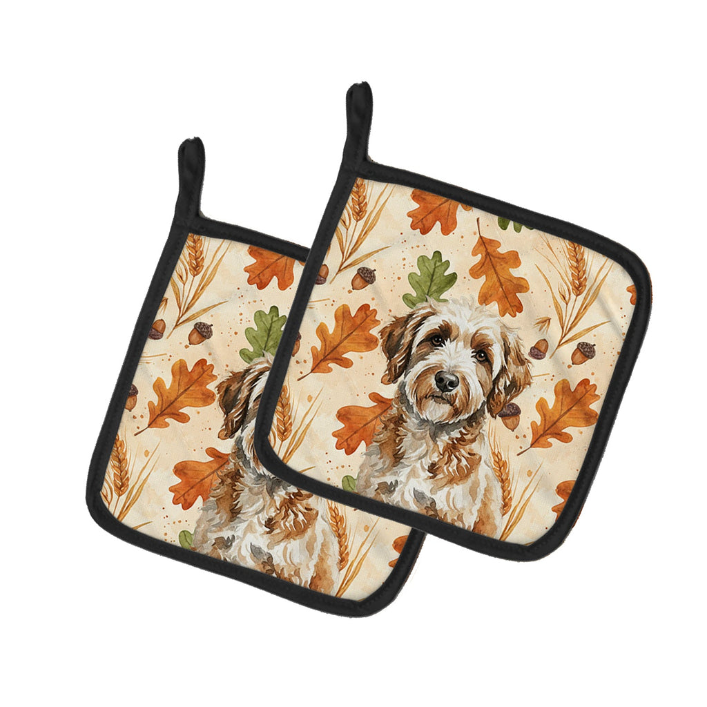 Lagotto Romagnolo Heirloom Fall Pot Holder Set of 2 Heat Resistant Quilted Hot Pads 7.5 x 7.5 Inch, Insulated Kitchen Trivets for Cooking & Baking