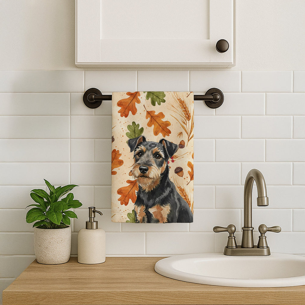 Black and Tan Lakeland Terrier Heirloom Fall Kitchen Towel Velour Plush Front and Cotton Loop Back Machine Washable