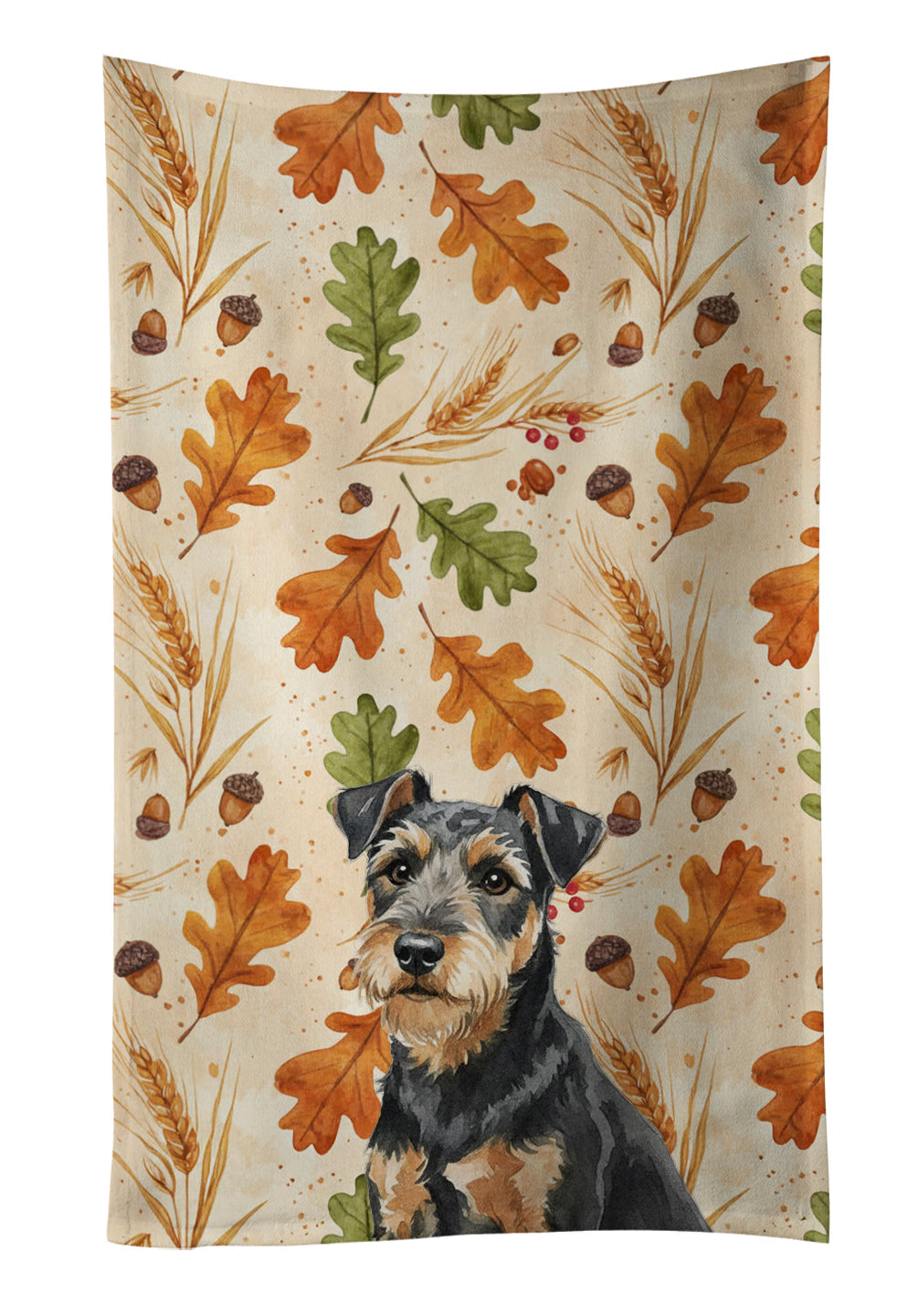 Black and Tan Lakeland Terrier Heirloom Fall Kitchen Towel Velour Plush Front and Cotton Loop Back Machine Washable