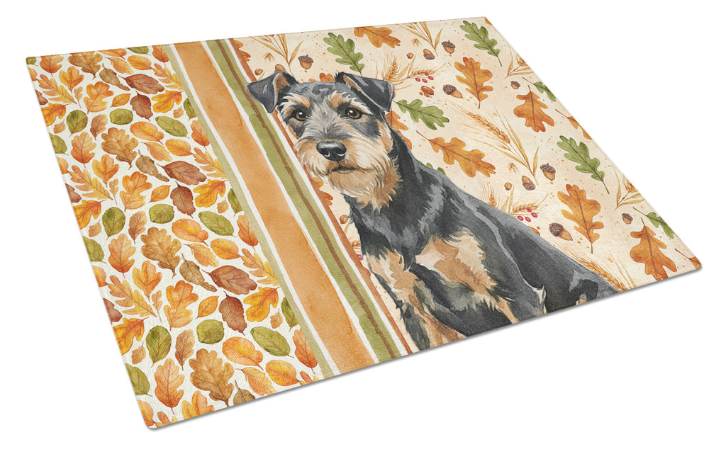 Black and Tan Lakeland Terrier Heirloom Fall Cutting Board Tempered Glass Kitchen Cutting Surface, Heat Resistant Chopping, Non-Slip Feet, Food Prep & Serving
