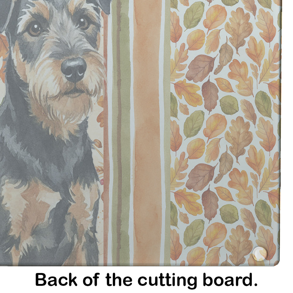 Black and Tan Lakeland Terrier Heirloom Fall Cutting Board Tempered Glass Kitchen Cutting Surface, Heat Resistant Chopping, Non-Slip Feet, Food Prep & Serving