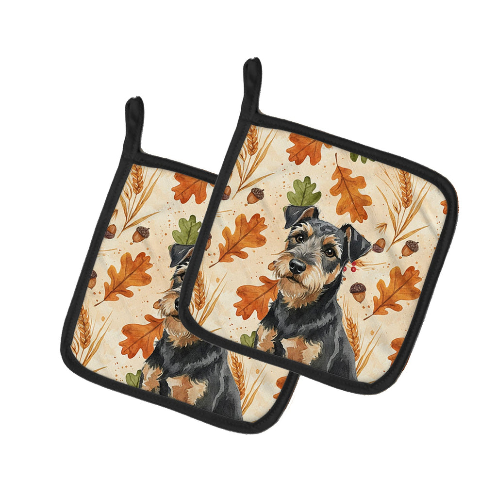 Black and Tan Lakeland Terrier Heirloom Fall Pot Holder Set of 2 Heat Resistant Quilted Hot Pads 7.5 x 7.5 Inch, Insulated Kitchen Trivets for Cooking & Baking