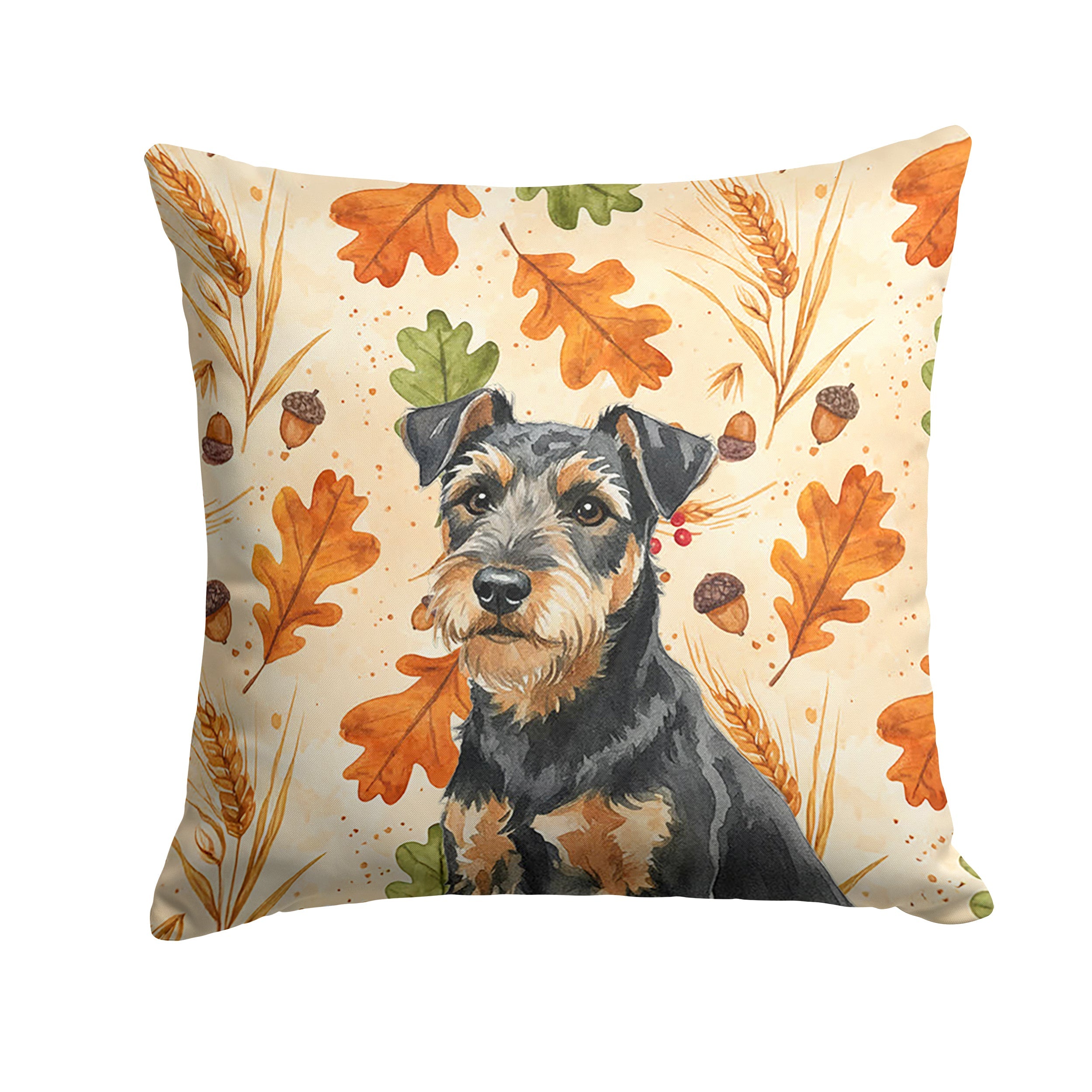 Black and Tan Lakeland Terrier Heirloom Fall Decorative Throw Pillow 14x14 Indoor Outdoor Accent Cushion, Fabric Cover with Insert for Sofa, Bed, Porch & Living Room