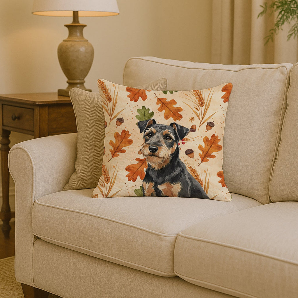Black and Tan Lakeland Terrier Heirloom Fall Decorative Throw Pillow 14x14 Indoor Outdoor Accent Cushion, Fabric Cover with Insert for Sofa, Bed, Porch & Living Room