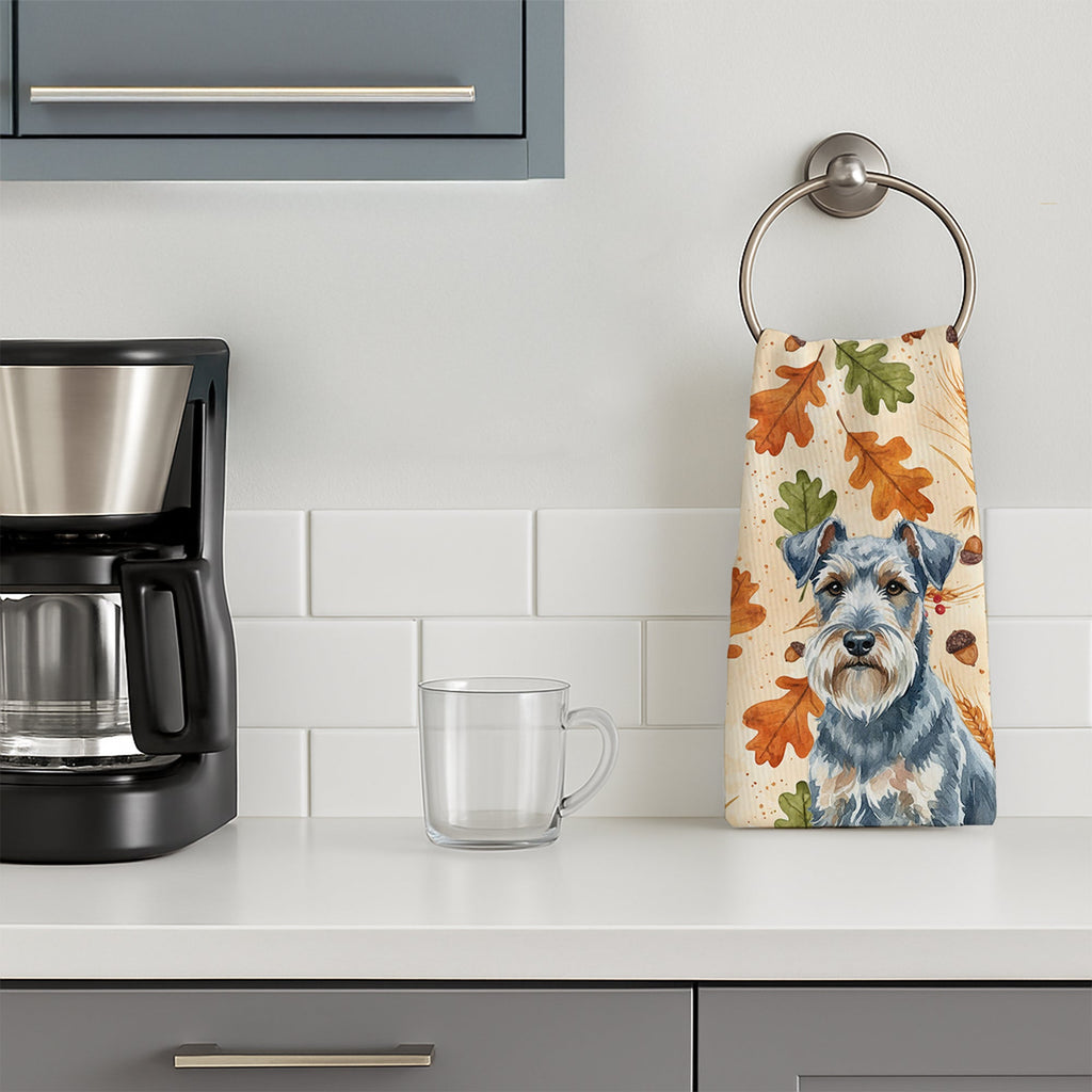 Blue Lakeland Terrier Heirloom Fall Kitchen Towel Velour Plush Front and Cotton Loop Back Machine Washable