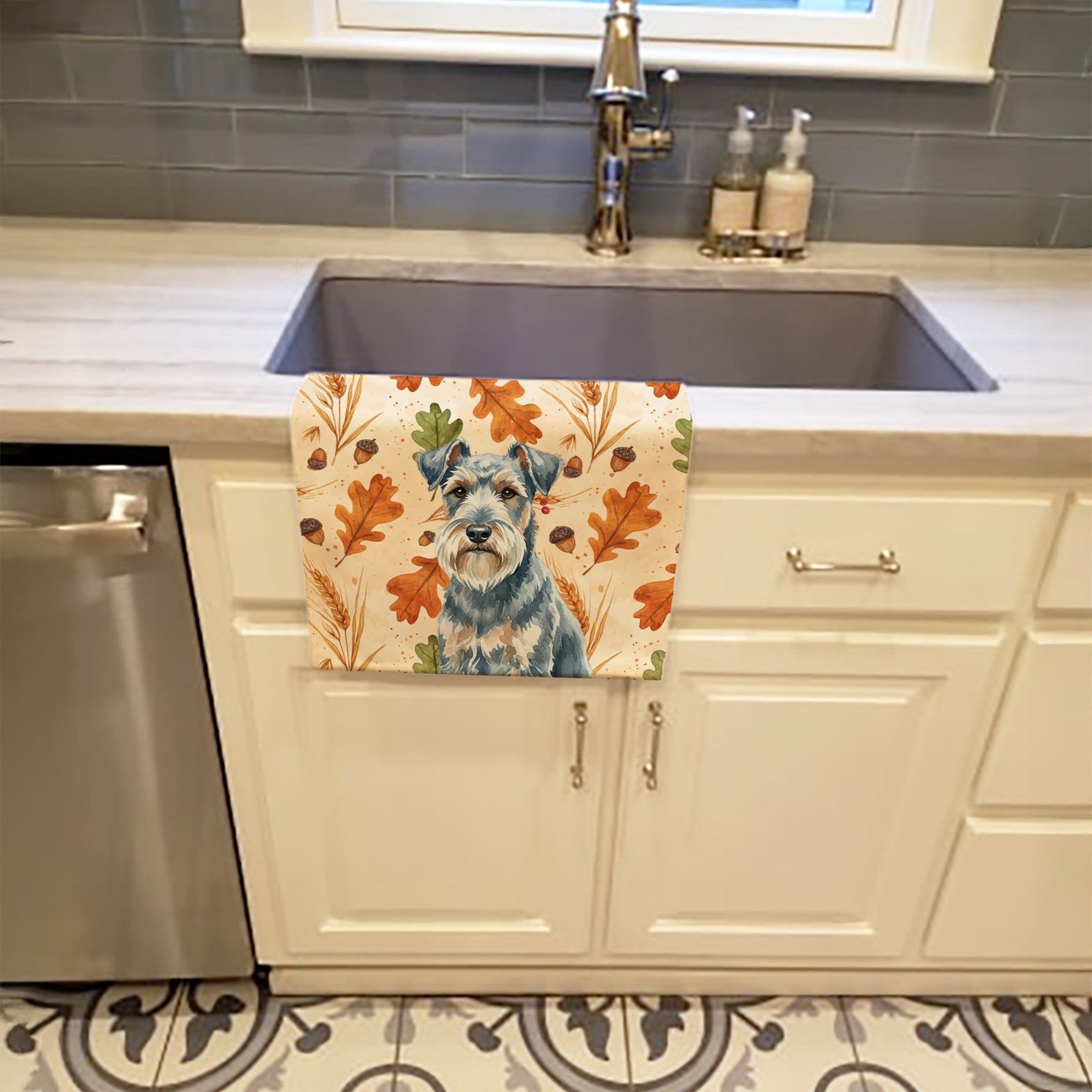 Blue Lakeland Terrier Heirloom Fall Kitchen Towel Velour Plush Front and Cotton Loop Back Machine Washable