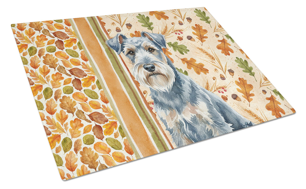 Blue Lakeland Terrier Heirloom Fall Cutting Board Tempered Glass Kitchen Cutting Surface, Heat Resistant Chopping, Non-Slip Feet, Food Prep & Serving