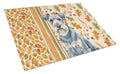 Blue Lakeland Terrier Heirloom Fall Cutting Board Tempered Glass Kitchen Cutting Surface, Heat Resistant Chopping, Non-Slip Feet, Food Prep & Serving