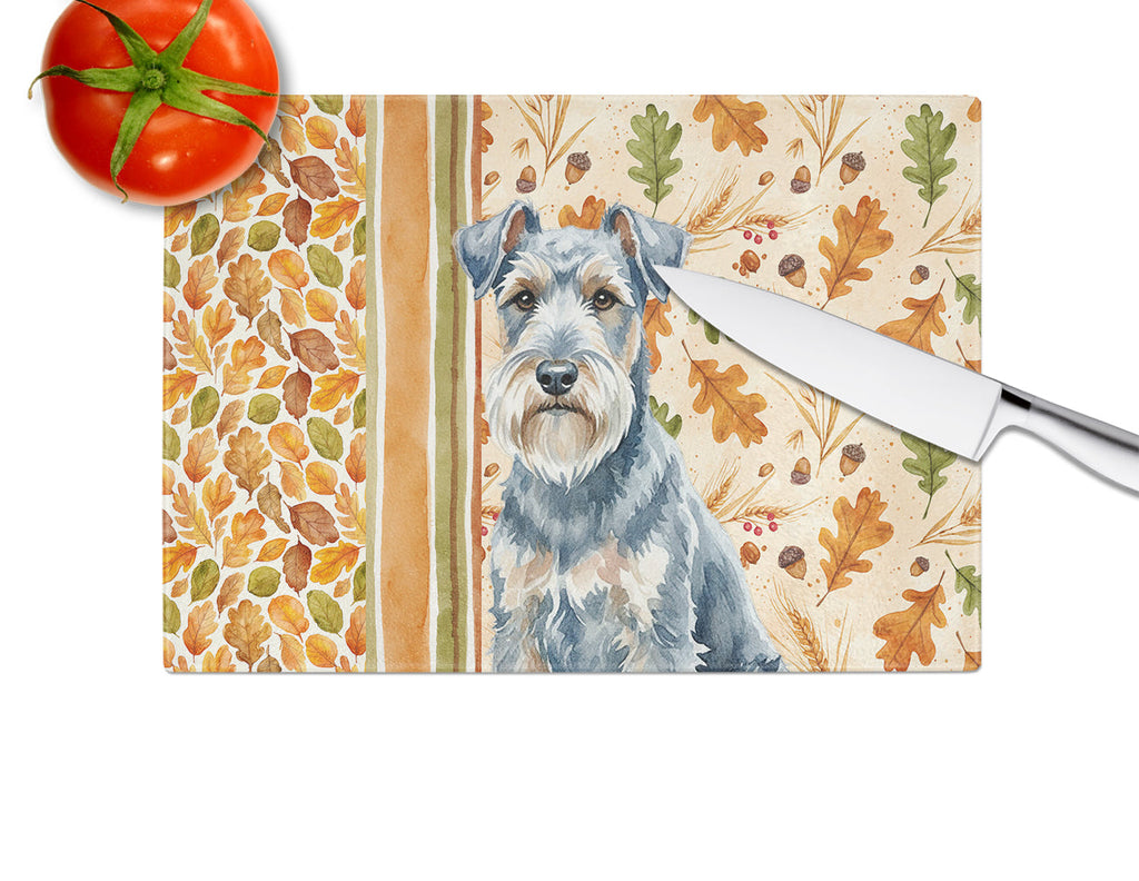 Blue Lakeland Terrier Heirloom Fall Cutting Board Tempered Glass Kitchen Cutting Surface, Heat Resistant Chopping, Non-Slip Feet, Food Prep & Serving