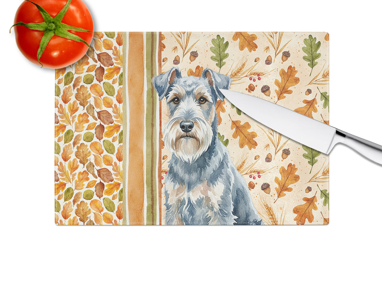 Blue Lakeland Terrier Heirloom Fall Cutting Board Tempered Glass Kitchen Cutting Surface, Heat Resistant Chopping, Non-Slip Feet, Food Prep & Serving