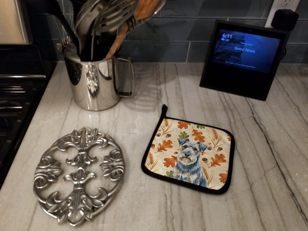 Blue Lakeland Terrier Heirloom Fall Pot Holder Set of 2 Heat Resistant Quilted Hot Pads 7.5 x 7.5 Inch, Insulated Kitchen Trivets for Cooking & Baking