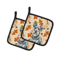 Blue Lakeland Terrier Heirloom Fall Pot Holder Set of 2 Heat Resistant Quilted Hot Pads 7.5 x 7.5 Inch, Insulated Kitchen Trivets for Cooking & Baking