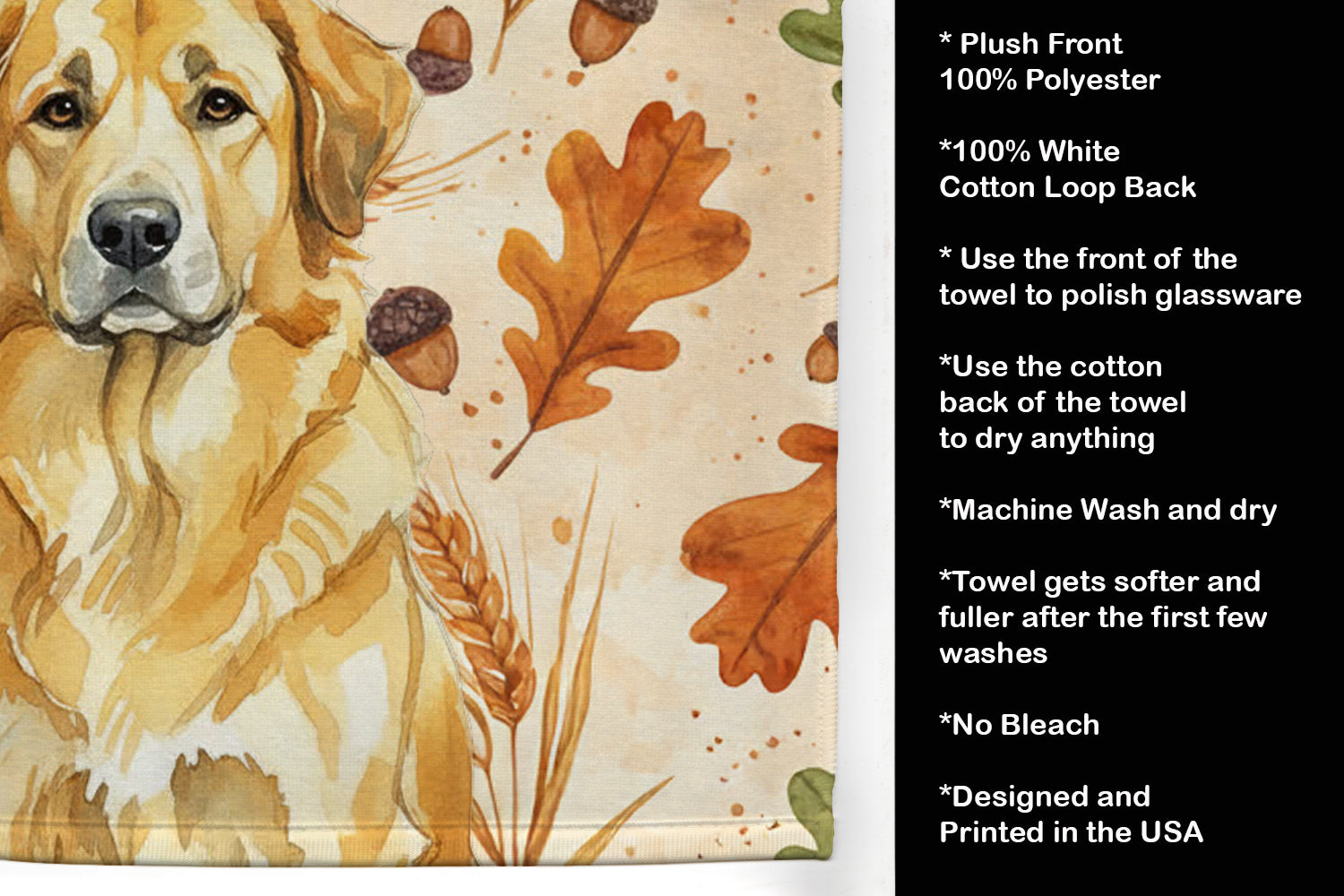 Lion Yellow Leonberger Heirloom Fall Kitchen Towel Velour Plush Front and Cotton Loop Back Machine Washable