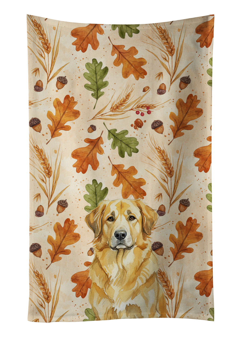 Lion Yellow Leonberger Heirloom Fall Kitchen Towel Velour Plush Front and Cotton Loop Back Machine Washable