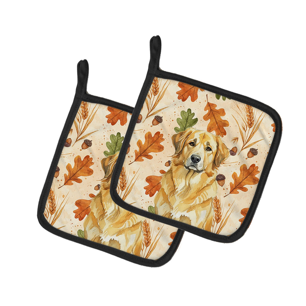 Lion Yellow Leonberger Heirloom Fall Pot Holder Set of 2 Heat Resistant Quilted Hot Pads 7.5 x 7.5 Inch, Insulated Kitchen Trivets for Cooking & Baking