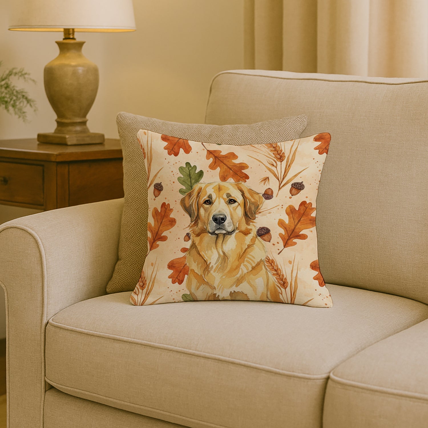 Lion Yellow Leonberger Heirloom Fall Decorative Throw Pillow 18x18 Indoor Outdoor Accent Cushion, Fabric Cover with Insert for Sofa, Bed, Porch & Living Room