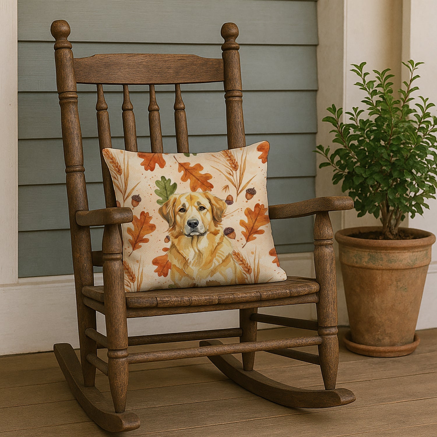 Lion Yellow Leonberger Heirloom Fall Decorative Throw Pillow 18x18 Indoor Outdoor Accent Cushion, Fabric Cover with Insert for Sofa, Bed, Porch & Living Room
