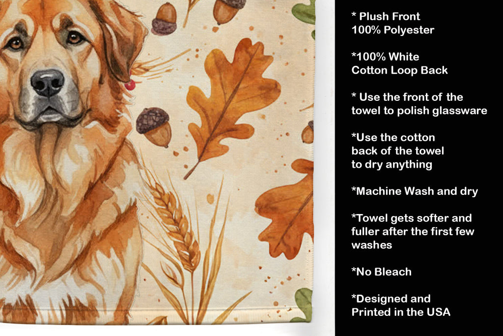 Red Leonberger Heirloom Fall Kitchen Towel Velour Plush Front and Cotton Loop Back Machine Washable