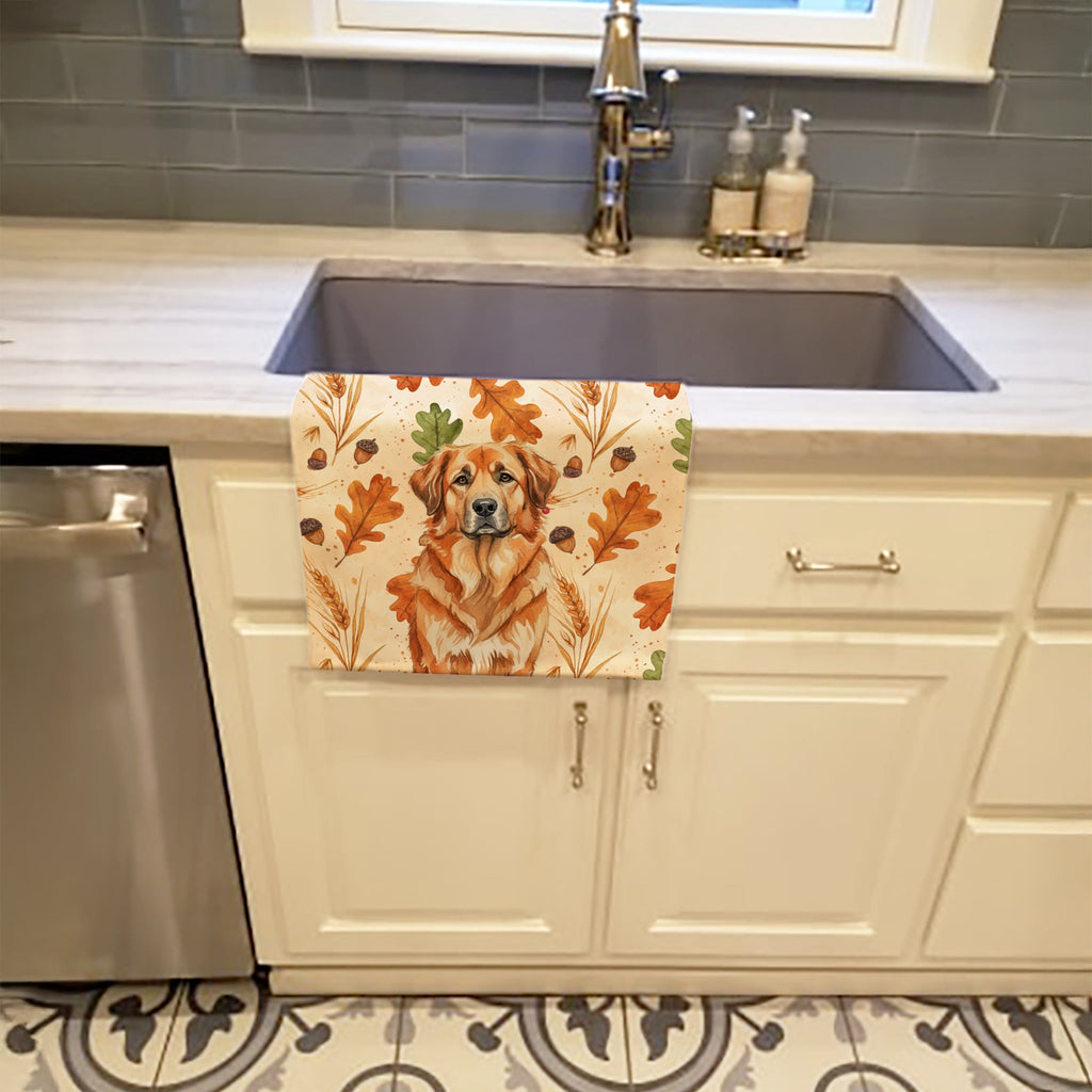 Red Leonberger Heirloom Fall Kitchen Towel Velour Plush Front and Cotton Loop Back Machine Washable