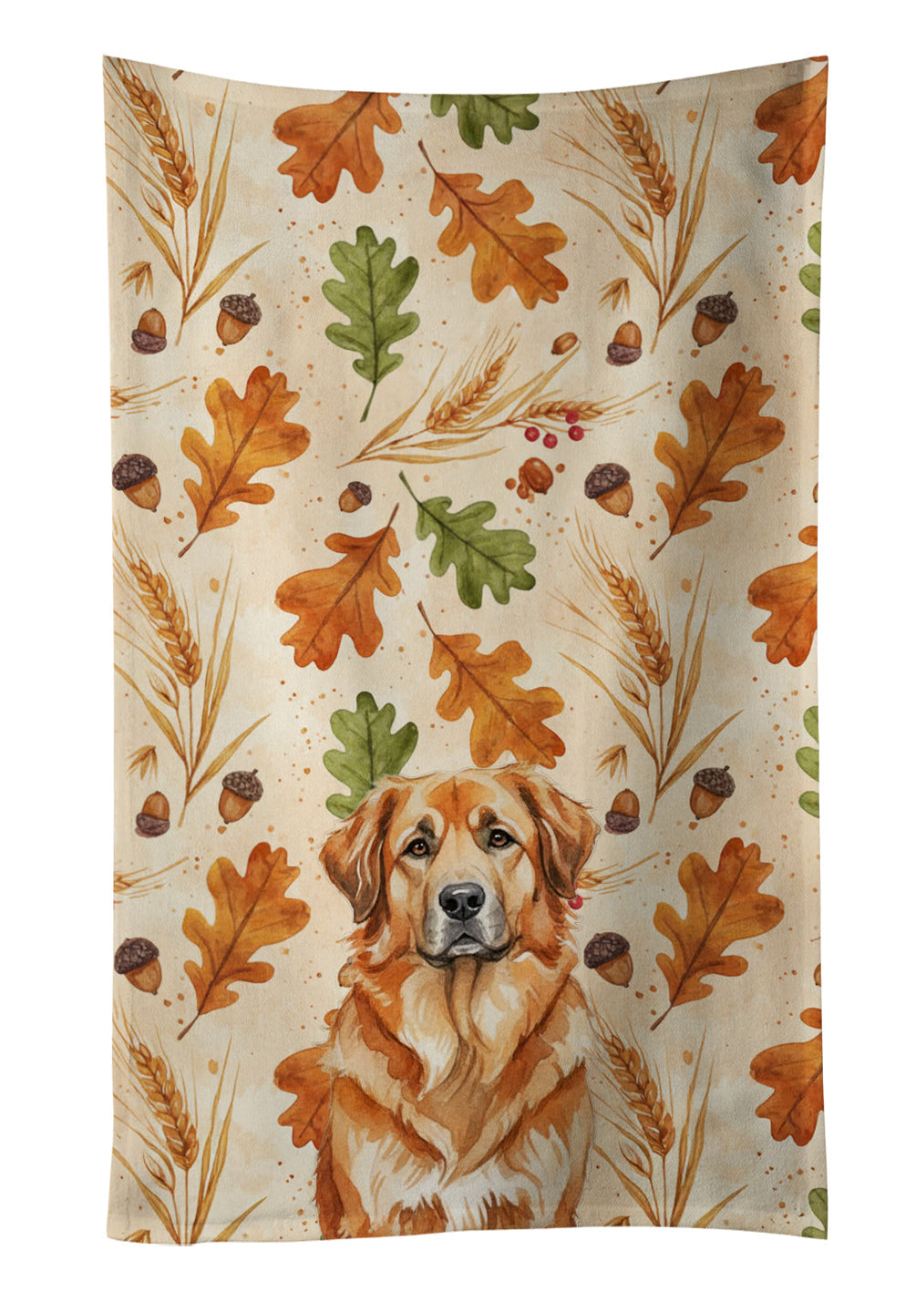 Red Leonberger Heirloom Fall Kitchen Towel Velour Plush Front and Cotton Loop Back Machine Washable