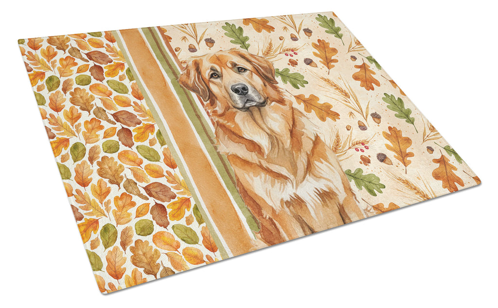 Red Leonberger Heirloom Fall Cutting Board Tempered Glass Kitchen Cutting Surface, Heat Resistant Chopping, Non-Slip Feet, Food Prep & Serving