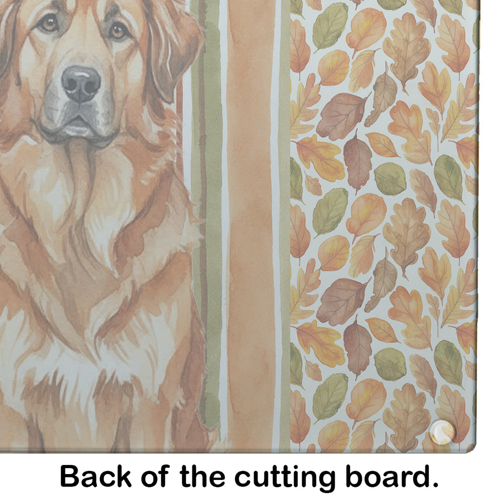 Red Leonberger Heirloom Fall Cutting Board Tempered Glass Kitchen Cutting Surface, Heat Resistant Chopping, Non-Slip Feet, Food Prep & Serving