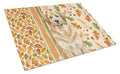 Sandy Leonberger Heirloom Fall Cutting Board Tempered Glass Kitchen Cutting Surface, Heat Resistant Chopping, Non-Slip Feet, Food Prep & Serving