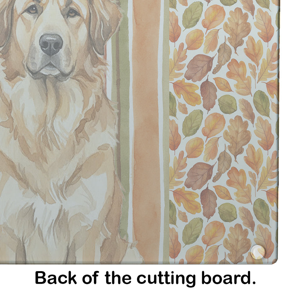 Sandy Leonberger Heirloom Fall Cutting Board Tempered Glass Kitchen Cutting Surface, Heat Resistant Chopping, Non-Slip Feet, Food Prep & Serving