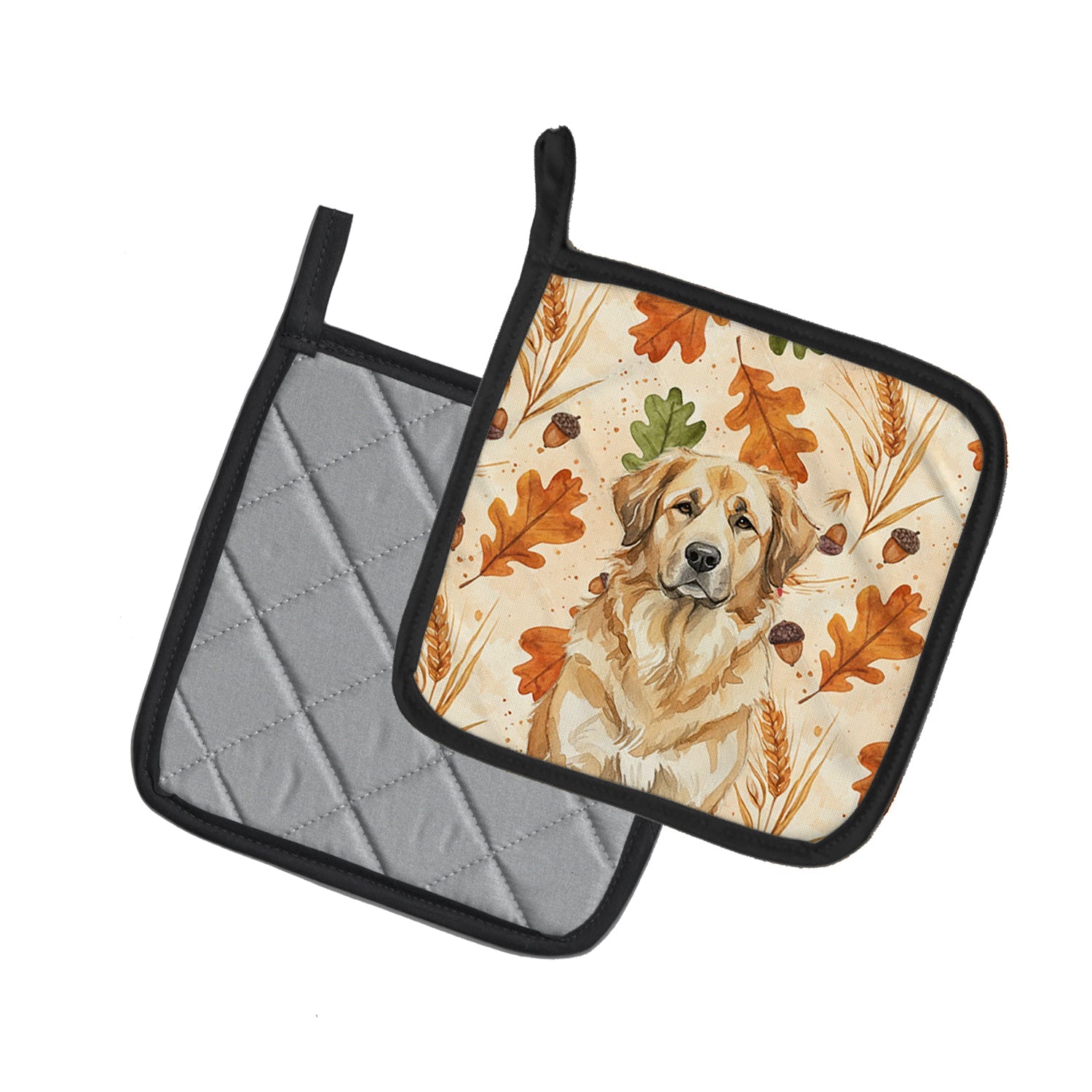 Sandy Leonberger Heirloom Fall Pot Holder Set of 2 Heat Resistant Quilted Hot Pads 7.5 x 7.5 Inch, Insulated Kitchen Trivets for Cooking & Baking