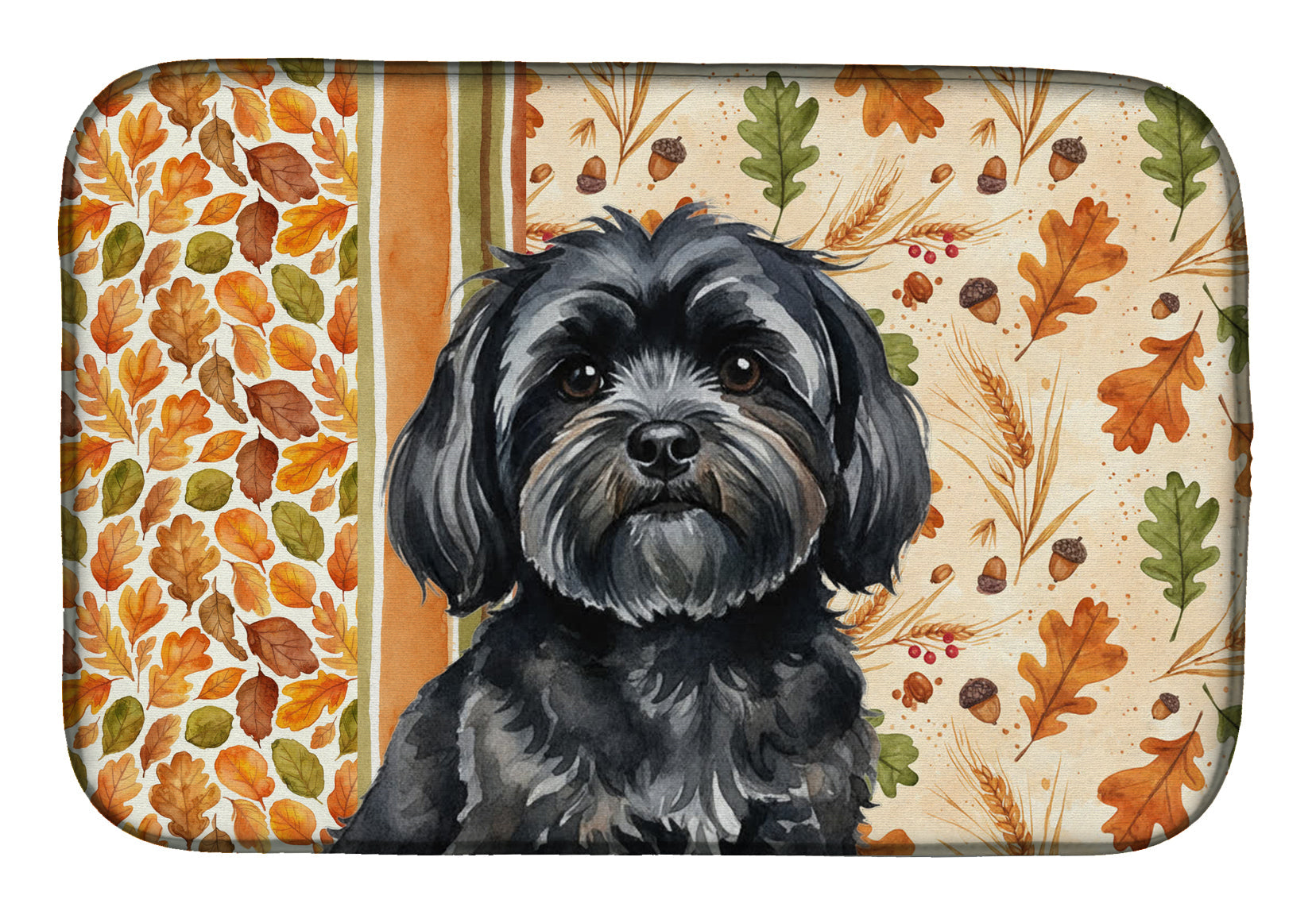 Black Lhasa Apso Heirloom Fall Dish Drying Mat Absorbent Dish Drying Mat Pad for Kitchen Counter Dish Drainer Mat for Countertop, 14 x 21", Multicolor