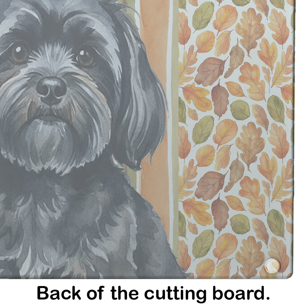 Black Lhasa Apso Heirloom Fall Cutting Board Tempered Glass Kitchen Cutting Surface, Heat Resistant Chopping, Non-Slip Feet, Food Prep & Serving