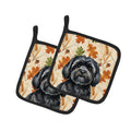 Black Lhasa Apso Heirloom Fall Pot Holder Set of 2 Heat Resistant Quilted Hot Pads 7.5 x 7.5 Inch, Insulated Kitchen Trivets for Cooking & Baking