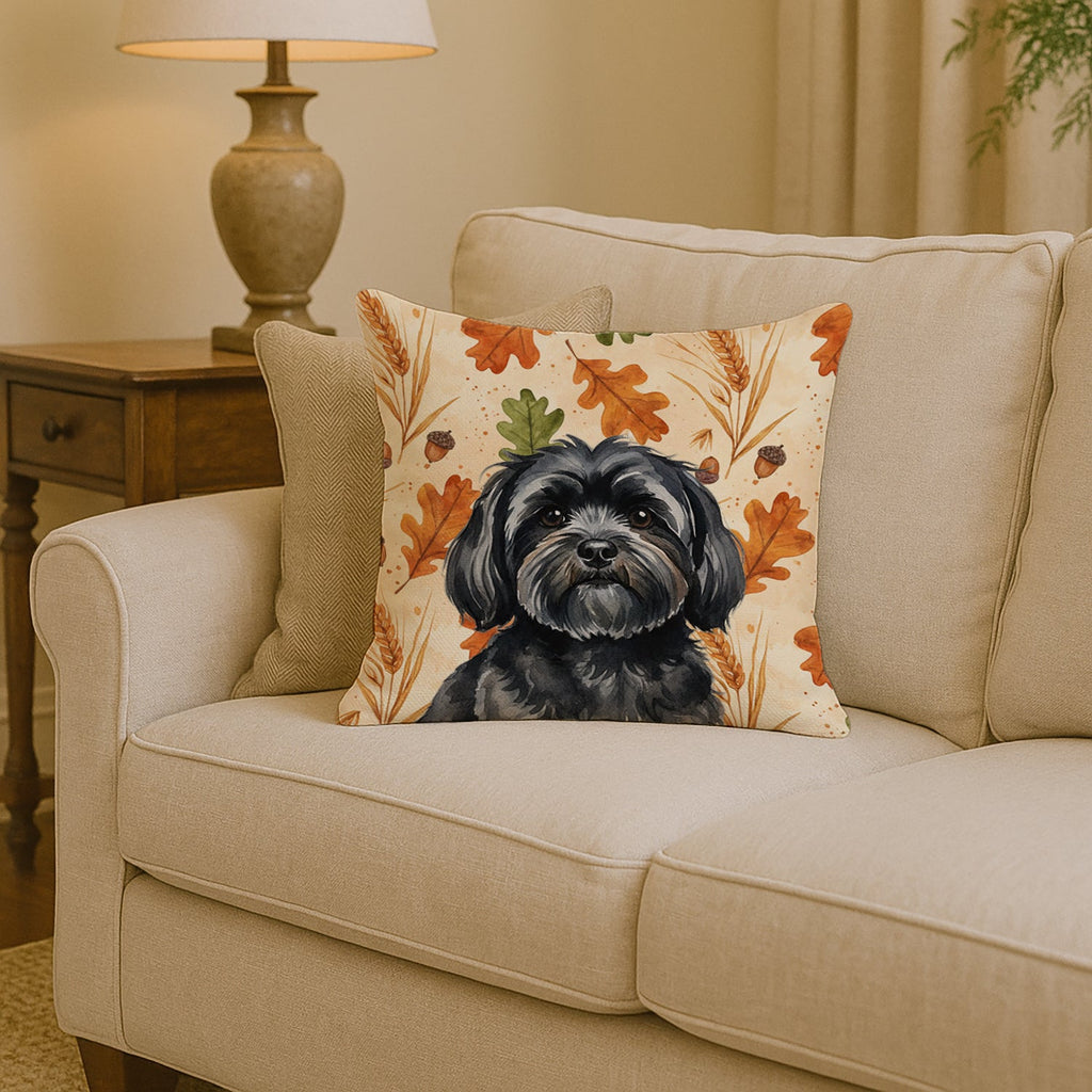 Black Lhasa Apso Heirloom Fall Decorative Throw Pillow 14x14 Indoor Outdoor Accent Cushion, Fabric Cover with Insert for Sofa, Bed, Porch & Living Room