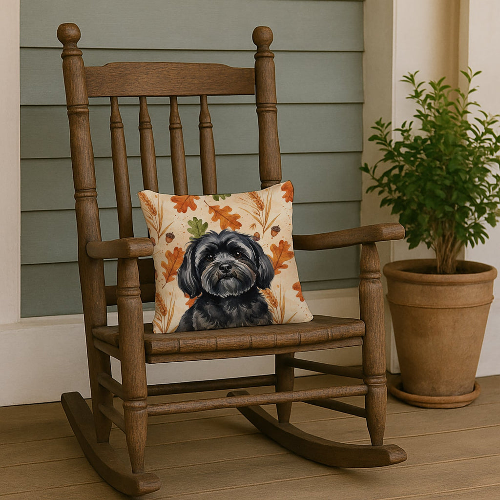 Black Lhasa Apso Heirloom Fall Decorative Throw Pillow 14x14 Indoor Outdoor Accent Cushion, Fabric Cover with Insert for Sofa, Bed, Porch & Living Room