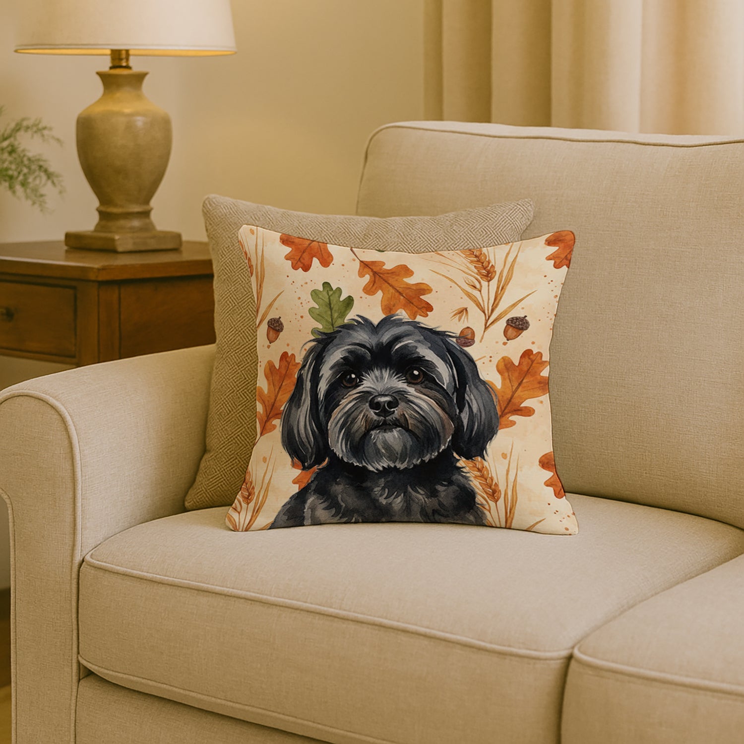 Black Lhasa Apso Heirloom Fall Decorative Throw Pillow 18x18 Indoor Outdoor Accent Cushion, Fabric Cover with Insert for Sofa, Bed, Porch & Living Room