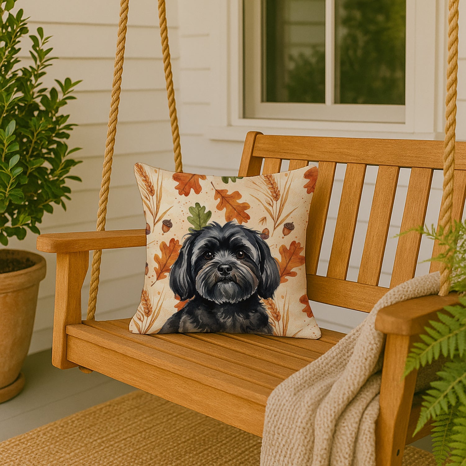 Black Lhasa Apso Heirloom Fall Decorative Throw Pillow 18x18 Indoor Outdoor Accent Cushion, Fabric Cover with Insert for Sofa, Bed, Porch & Living Room