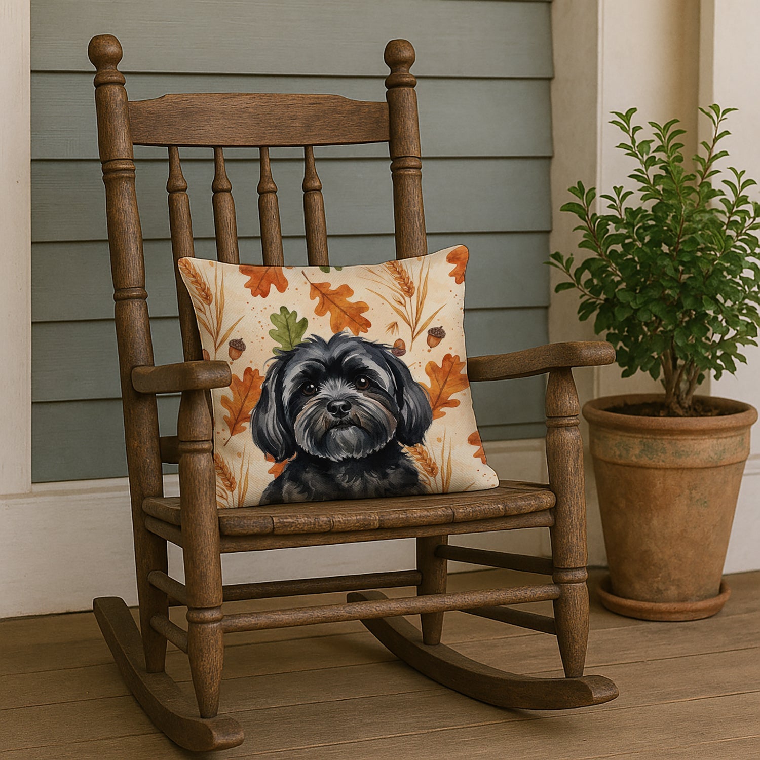 Black Lhasa Apso Heirloom Fall Decorative Throw Pillow 18x18 Indoor Outdoor Accent Cushion, Fabric Cover with Insert for Sofa, Bed, Porch & Living Room