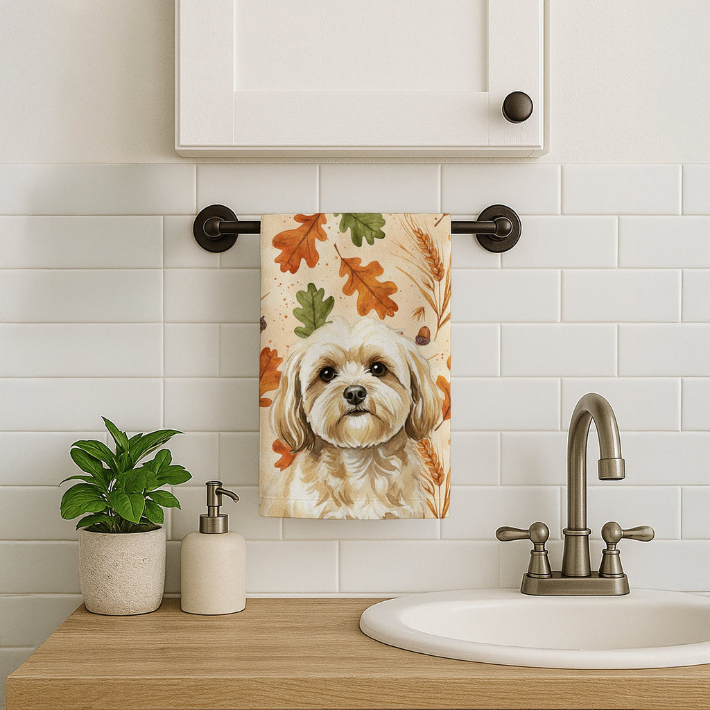 Cream Lhasa Apso Heirloom Fall Kitchen Towel Velour Plush Front and Cotton Loop Back Machine Washable