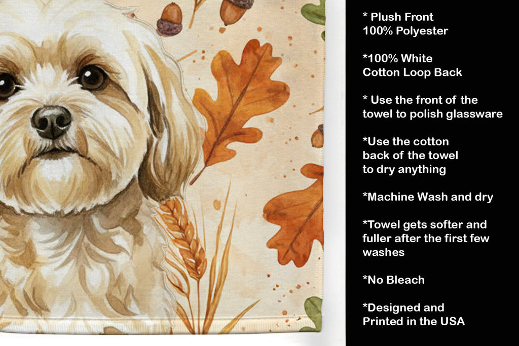 Cream Lhasa Apso Heirloom Fall Kitchen Towel Velour Plush Front and Cotton Loop Back Machine Washable