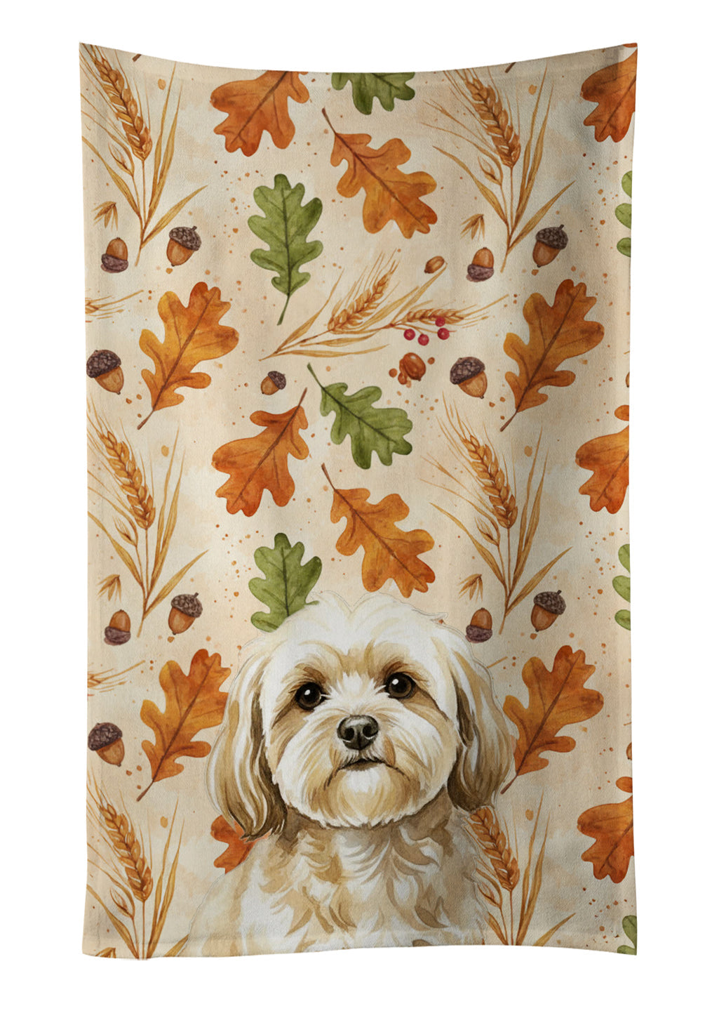 Cream Lhasa Apso Heirloom Fall Kitchen Towel Velour Plush Front and Cotton Loop Back Machine Washable