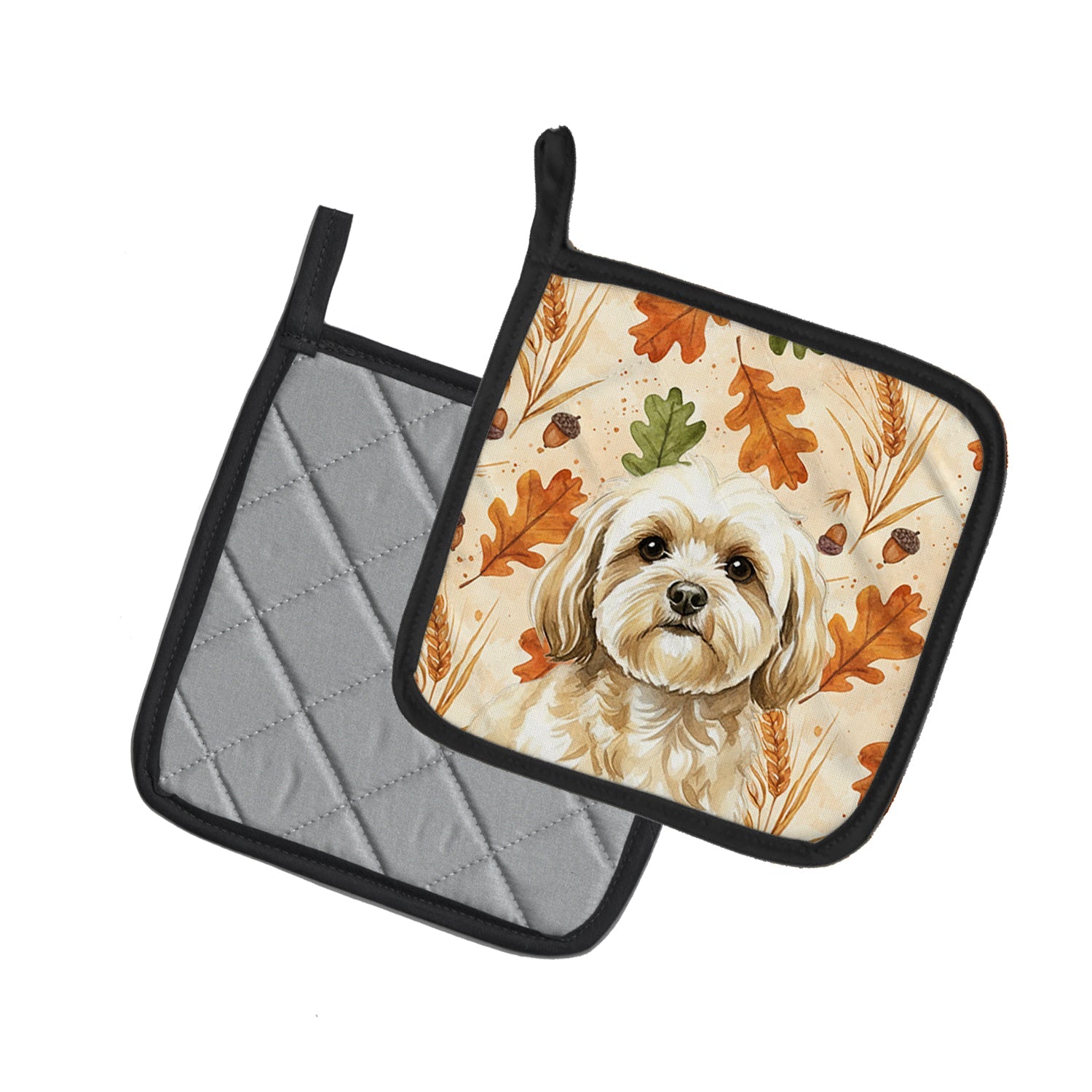 Cream Lhasa Apso Heirloom Fall Pot Holder Set of 2 Heat Resistant Quilted Hot Pads 7.5 x 7.5 Inch, Insulated Kitchen Trivets for Cooking & Baking