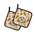 Cream Lhasa Apso Heirloom Fall Pot Holder Set of 2 Heat Resistant Quilted Hot Pads 7.5 x 7.5 Inch, Insulated Kitchen Trivets for Cooking & Baking