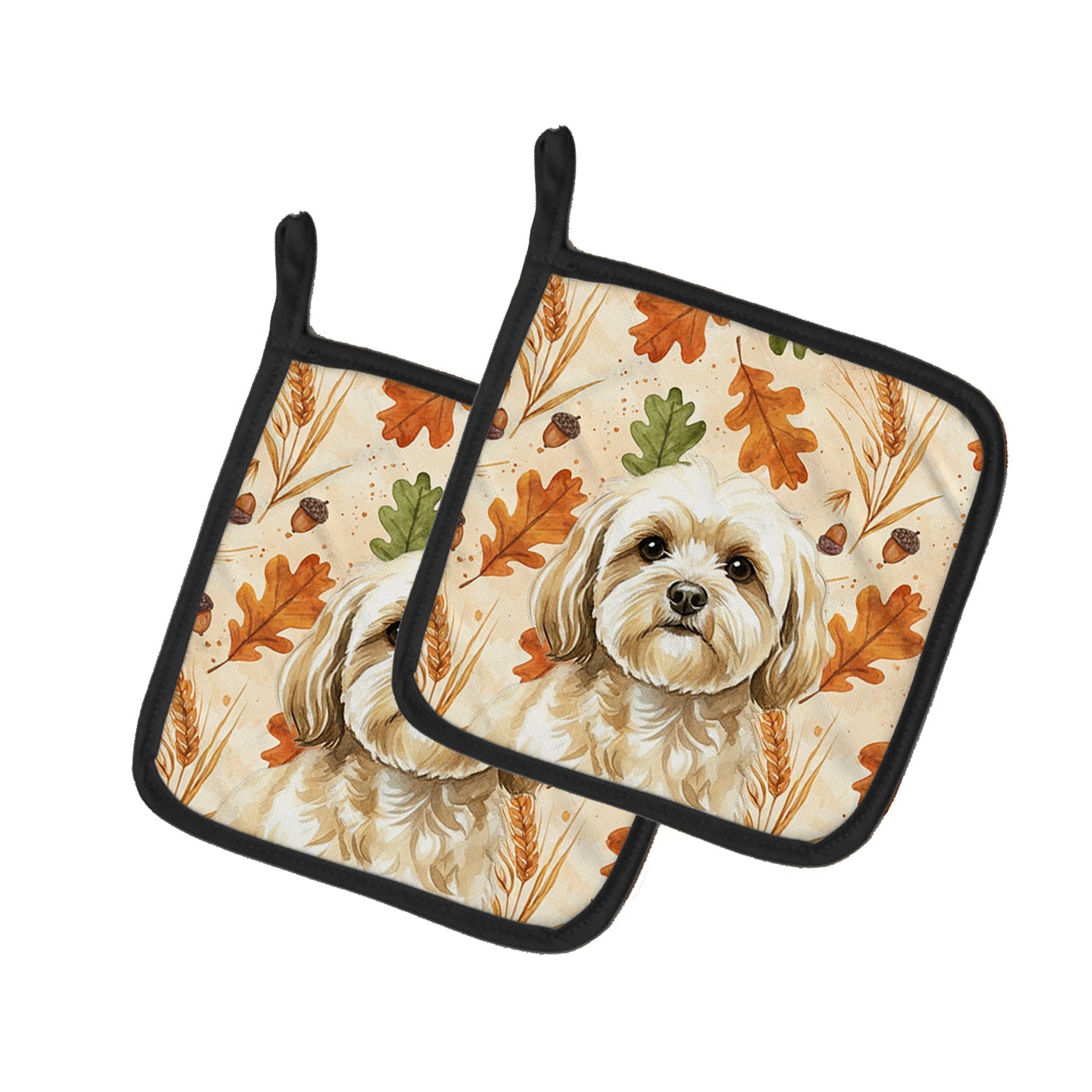 Cream Lhasa Apso Heirloom Fall Pot Holder Set of 2 Heat Resistant Quilted Hot Pads 7.5 x 7.5 Inch, Insulated Kitchen Trivets for Cooking & Baking