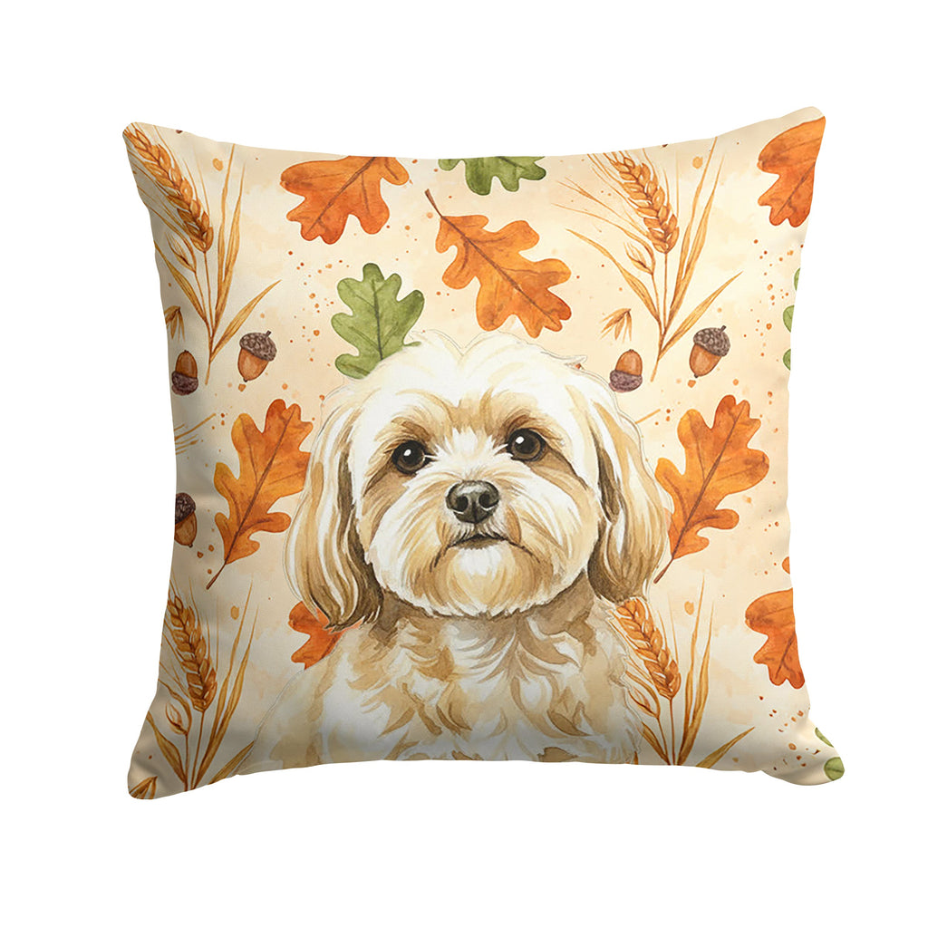 Cream Lhasa Apso Heirloom Fall Decorative Throw Pillow 14x14 Indoor Outdoor Accent Cushion, Fabric Cover with Insert for Sofa, Bed, Porch & Living Room
