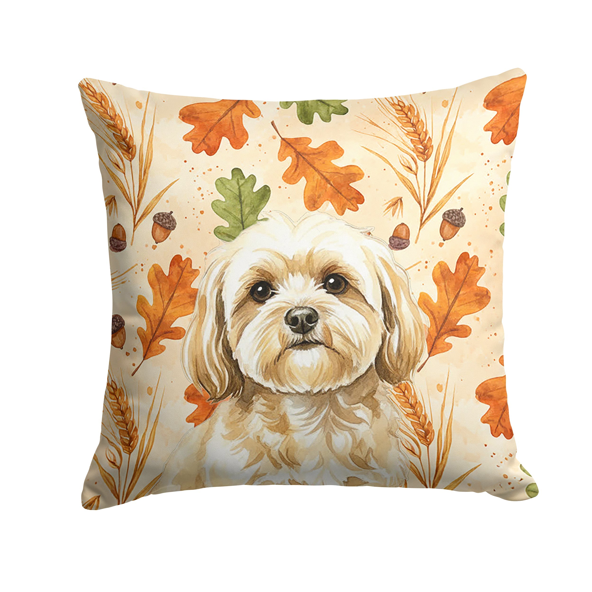 Cream Lhasa Apso Heirloom Fall Decorative Throw Pillow 14x14 Indoor Outdoor Accent Cushion, Fabric Cover with Insert for Sofa, Bed, Porch & Living Room