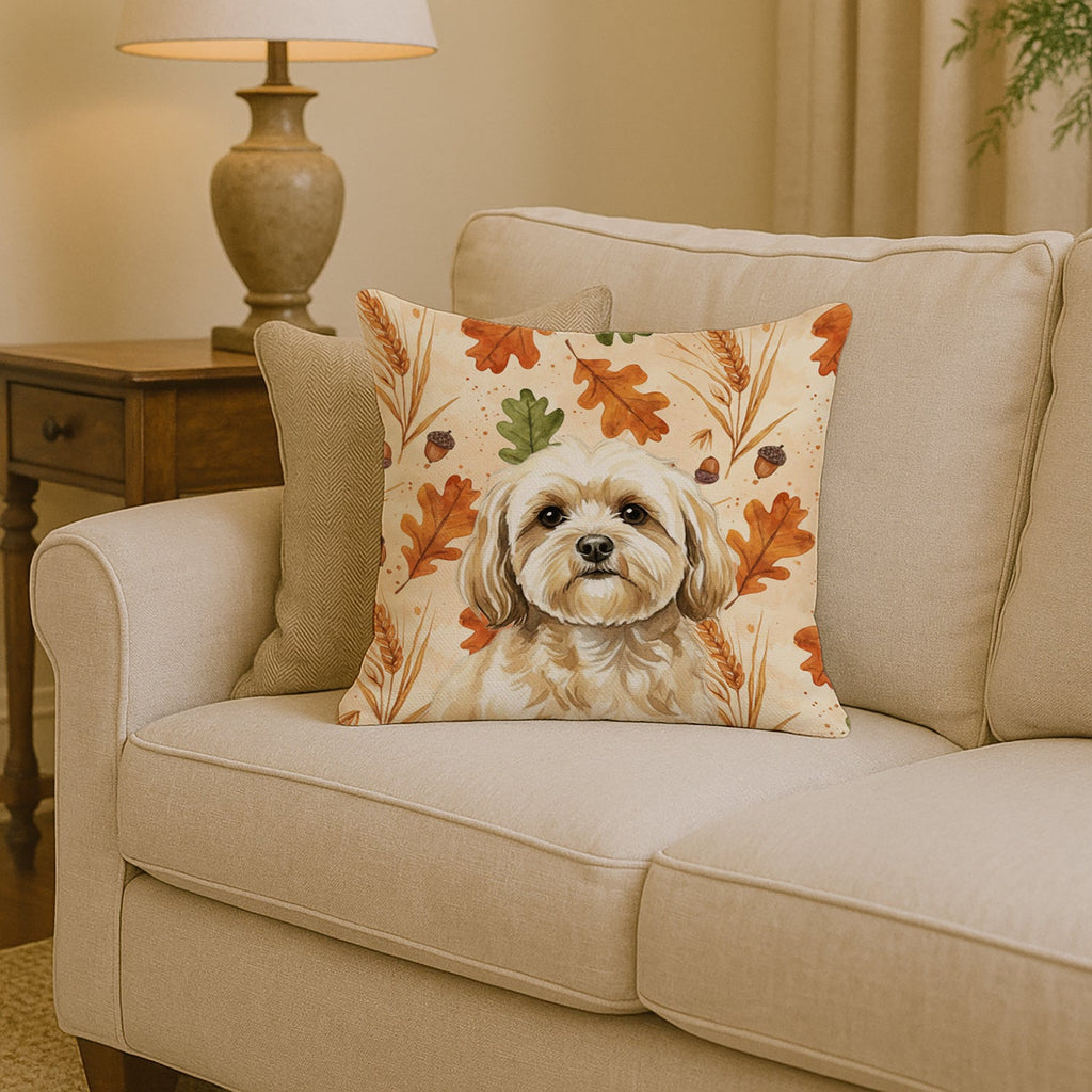 Cream Lhasa Apso Heirloom Fall Decorative Throw Pillow 14x14 Indoor Outdoor Accent Cushion, Fabric Cover with Insert for Sofa, Bed, Porch & Living Room